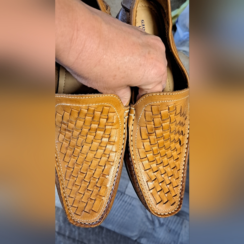 Men's GIORGIO BRUTINI Le Glove 8.5 Tan Basket Weave Leather Upper Loafers Shoe - Picture 3 of 9